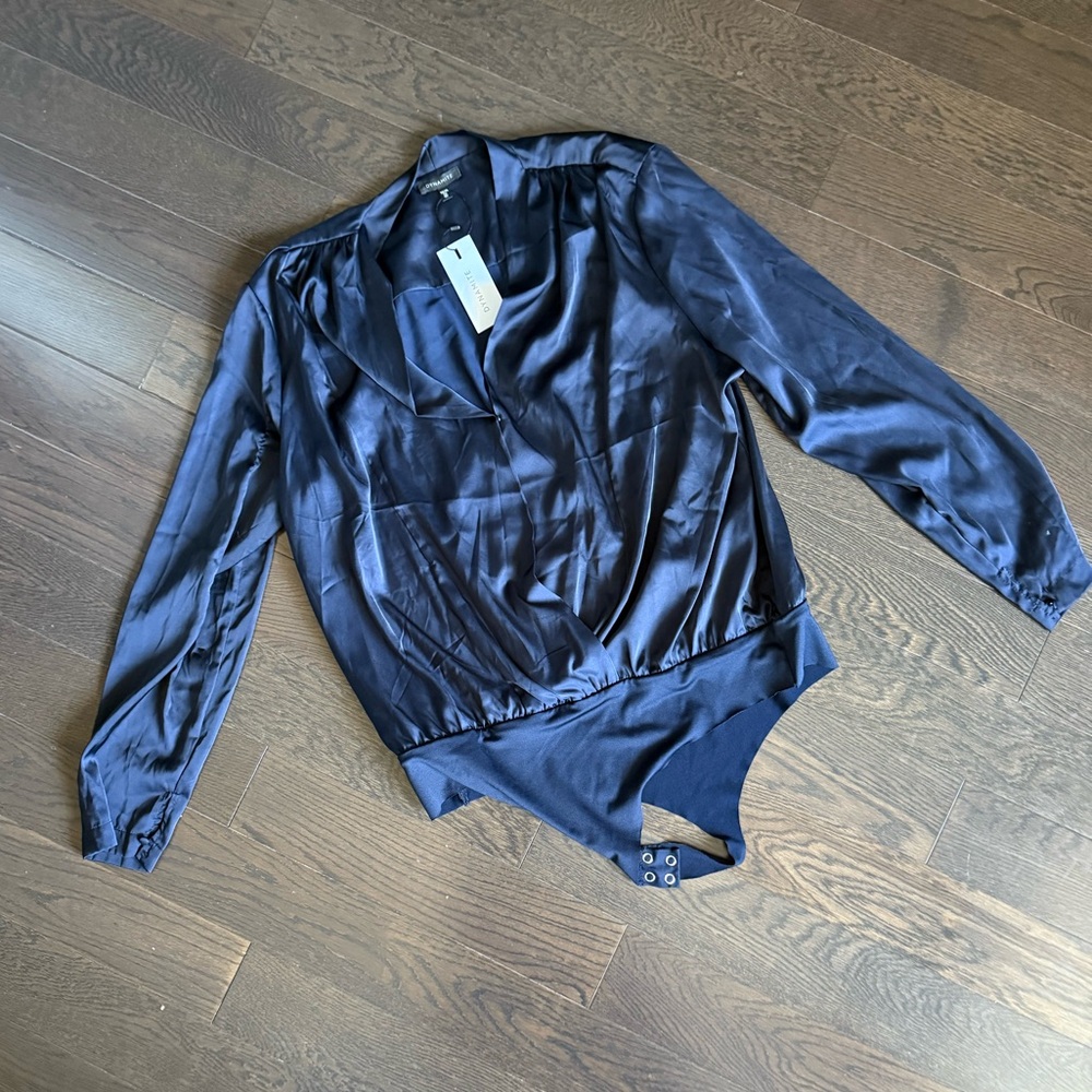 Long Sleeve Satin Wrap Bodysuit